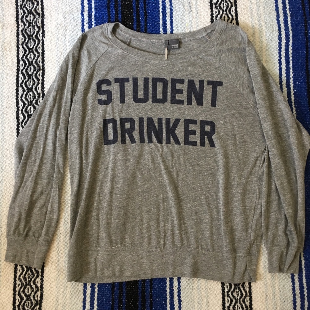 Heather grey long sleeve student drinker tee S